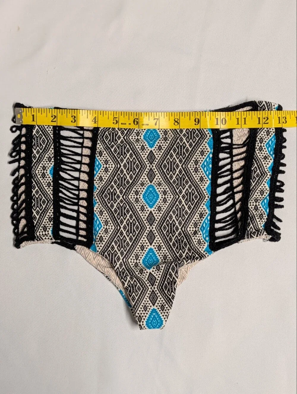 acacia swimwear Black & White Geometric Bikini Bottom with Teal Accents Size S